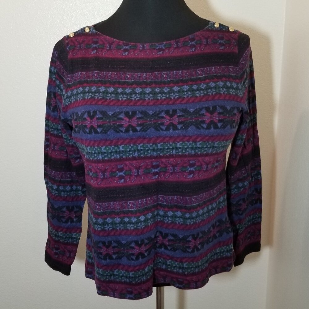 Lauren Ralph Lauren Womens XL Boat Neck Top Preppy Colorful Retro Minimalist‎